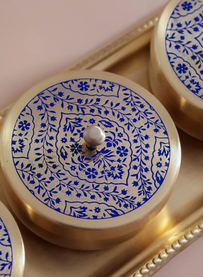 Casa Quesera Zahabiya Gold Brass Bowls with Decorative Tray for Royal Dining and Décor by Casa Quesera